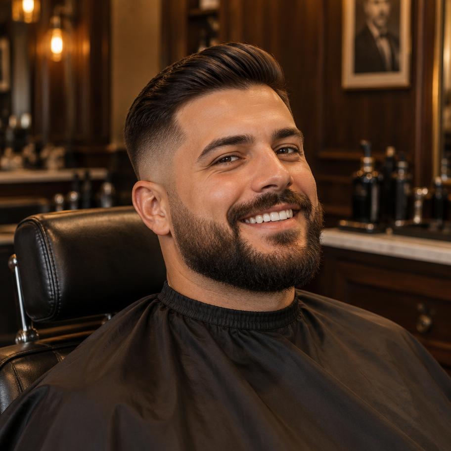 Cliente após corte e barba na Barbearia Prime