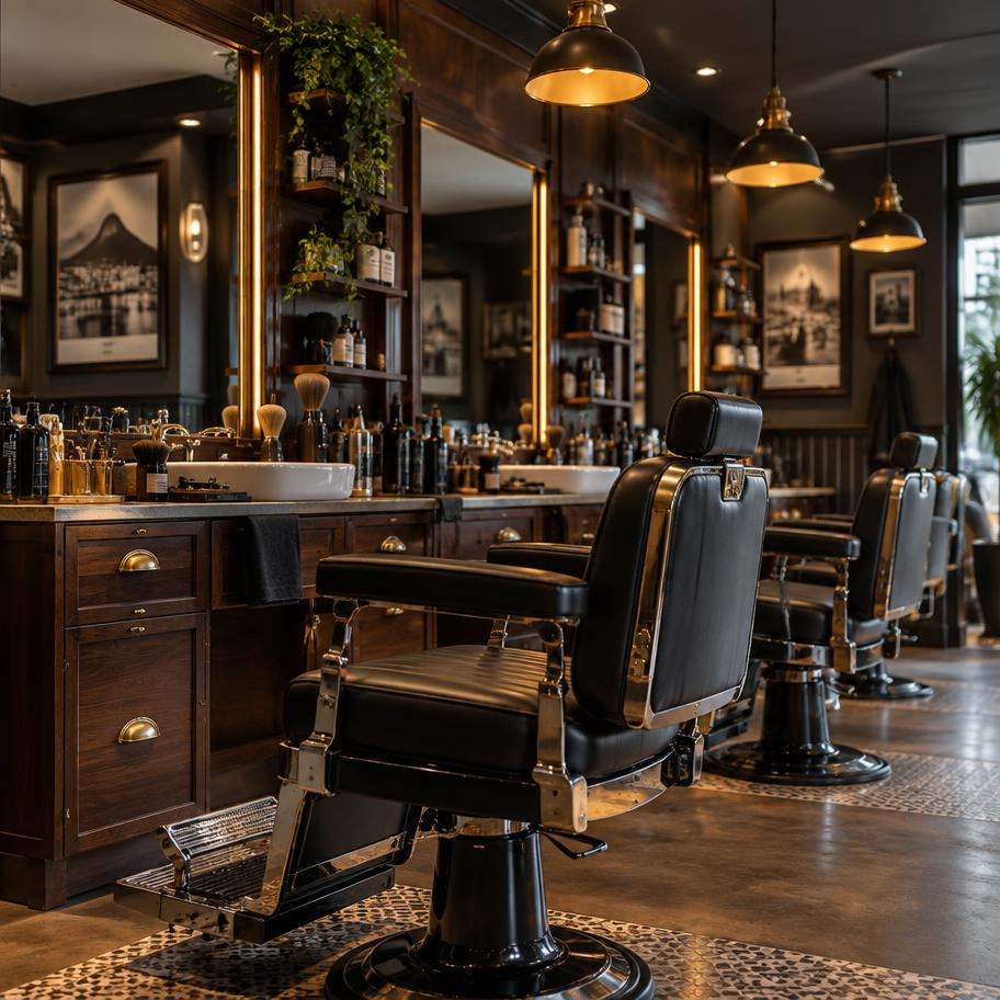Interior e cadeiras da Barbearia Prime